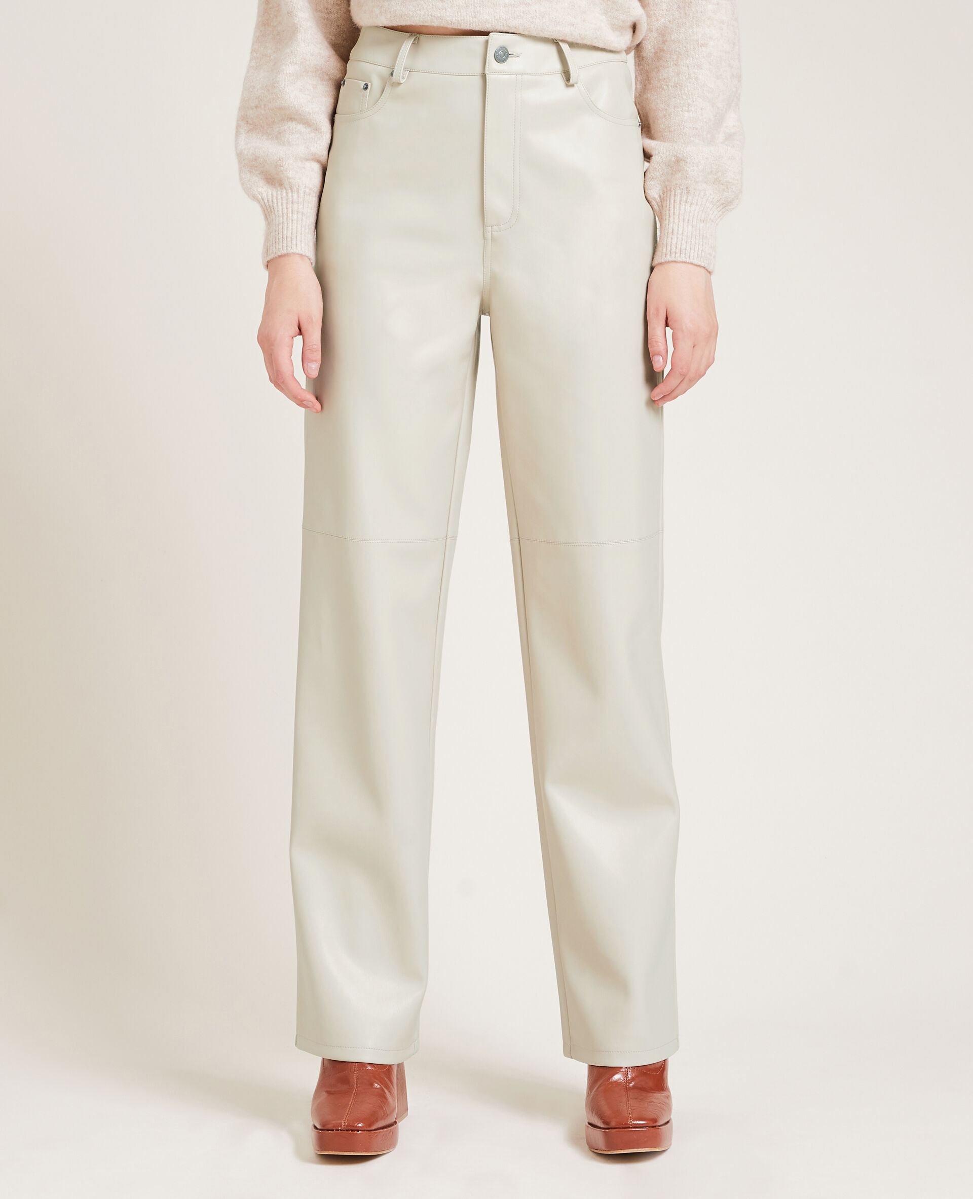 Pantalon droit en simili cuir - Écru