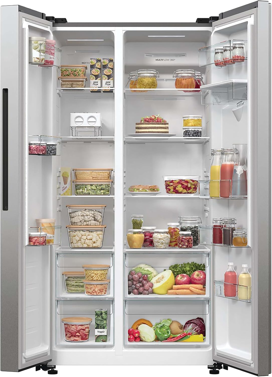Gorenje NRR 9185 EAXLWD Side by Side Kühl-Gefrierkombination, Made in Europe, EEK E, NoFrostPlus, Inverter-Kompressor, Crisp Zone, ConvertActive Zone, FastFreeze, 178,6 cm, Edelstahl