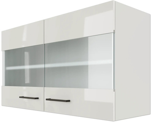 Flex Well wandkast met glazen deur Lund BxDxH 100 x 32 x 54,8 cm lichtgrijs glanzend gedemonteerd scharnier omkeerbaar (links of rechts te monteren)