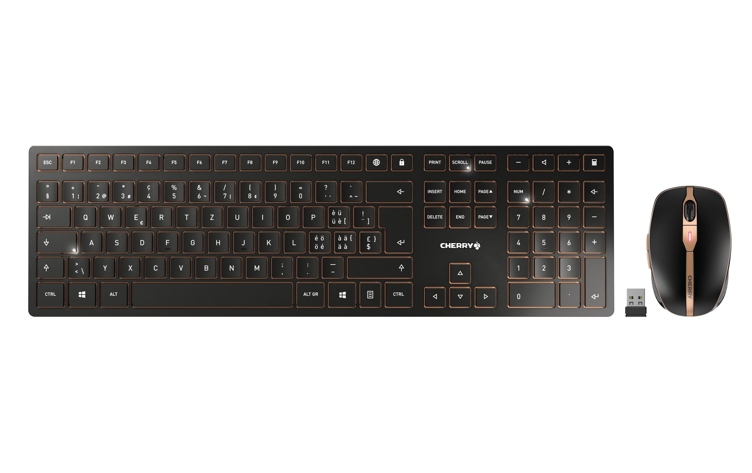 Tastatur-Maus-Set DW 9100 Slim Schwarz / Bronze<br>Hochwertiges und kabelloses Desktop-Set mit elegantem Deisgn