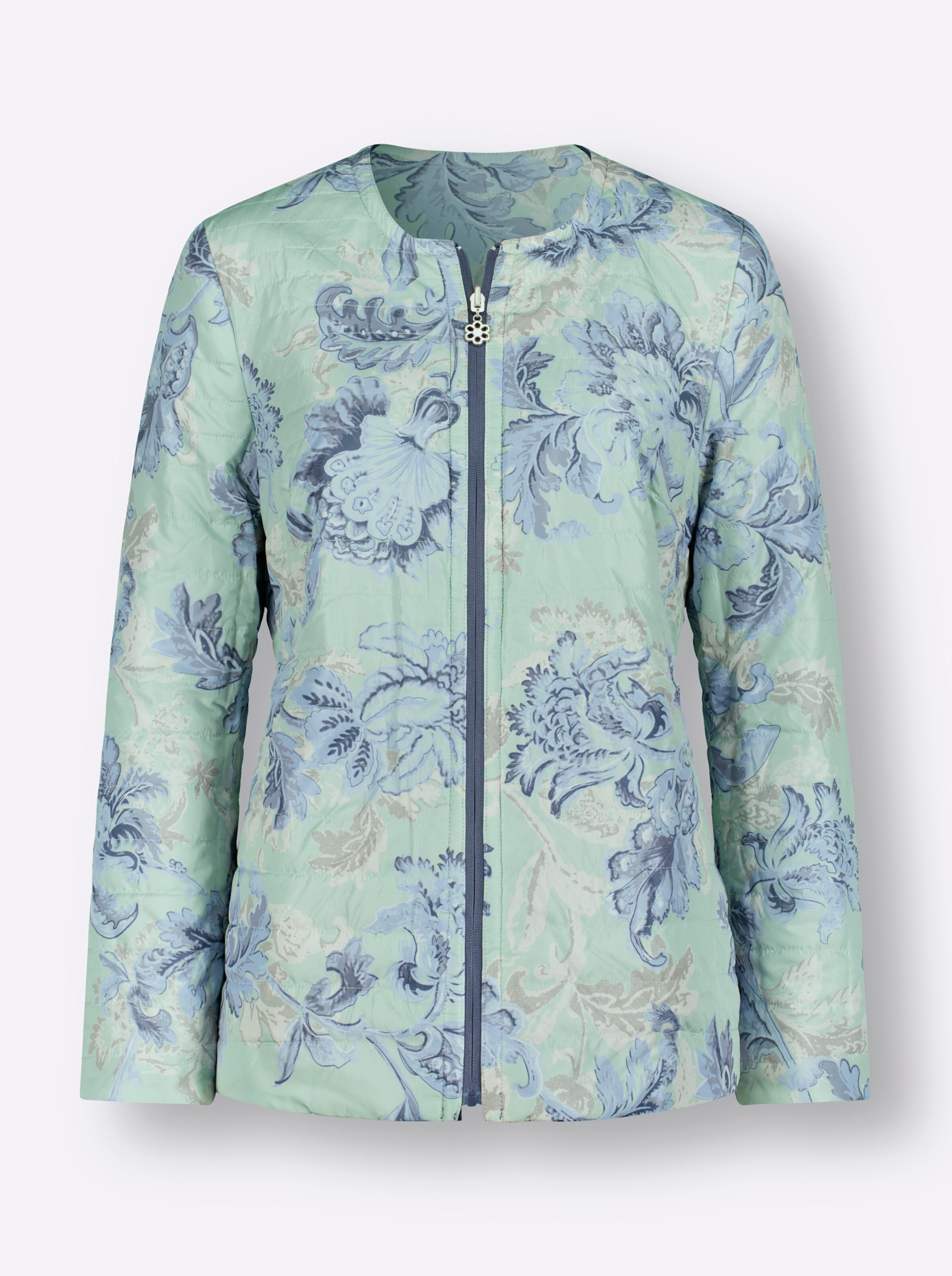 Jacke in kalkmint-rauchblau-bedruckt