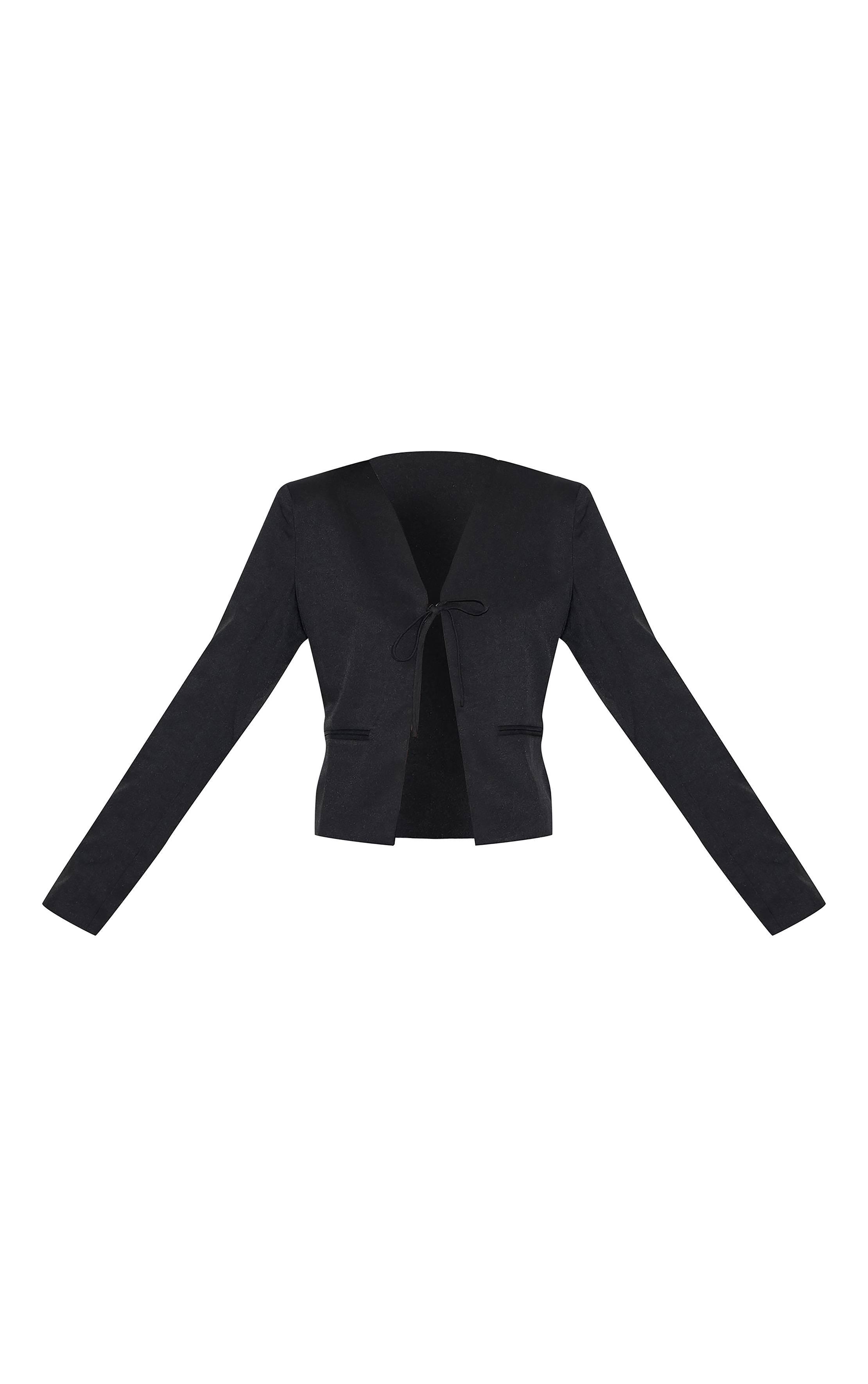 Noir Blazer Boxy Avec Liens À Nouer