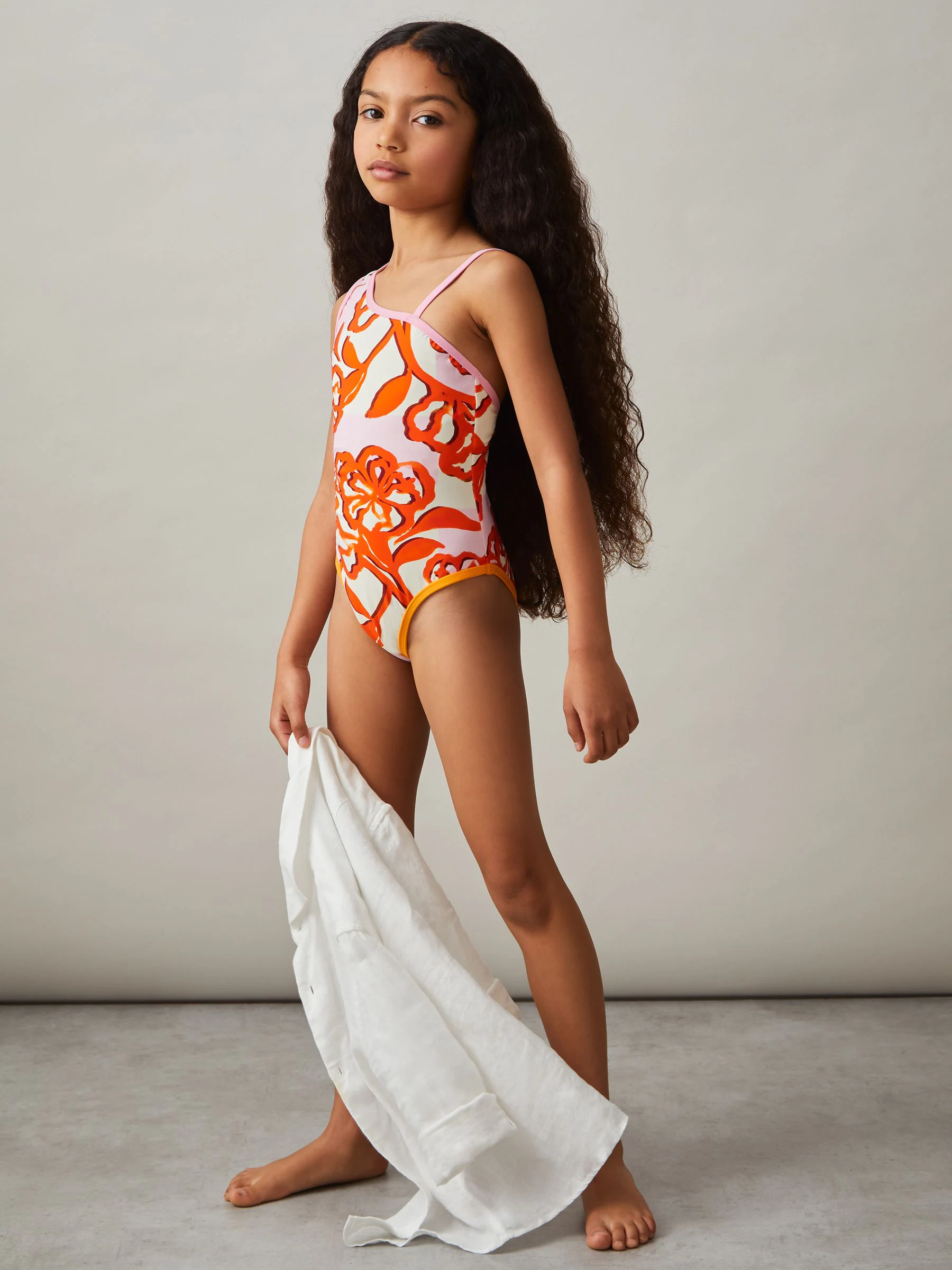 Reiss Goldie Floral Print One Shoulder Swimsuit
