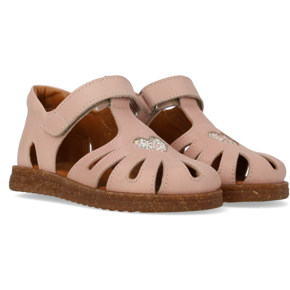 Køb Angulus Rosebud/Rosebud Glitter Hjertesandal I Læder Med Funklende Glitterhjerte