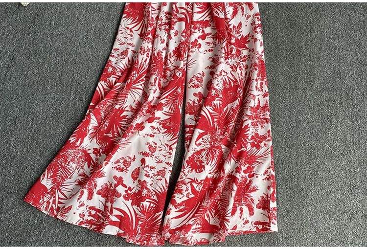 Dudu - Jumpsuit met korte mouwen, V-hals, print en wijde pijpen