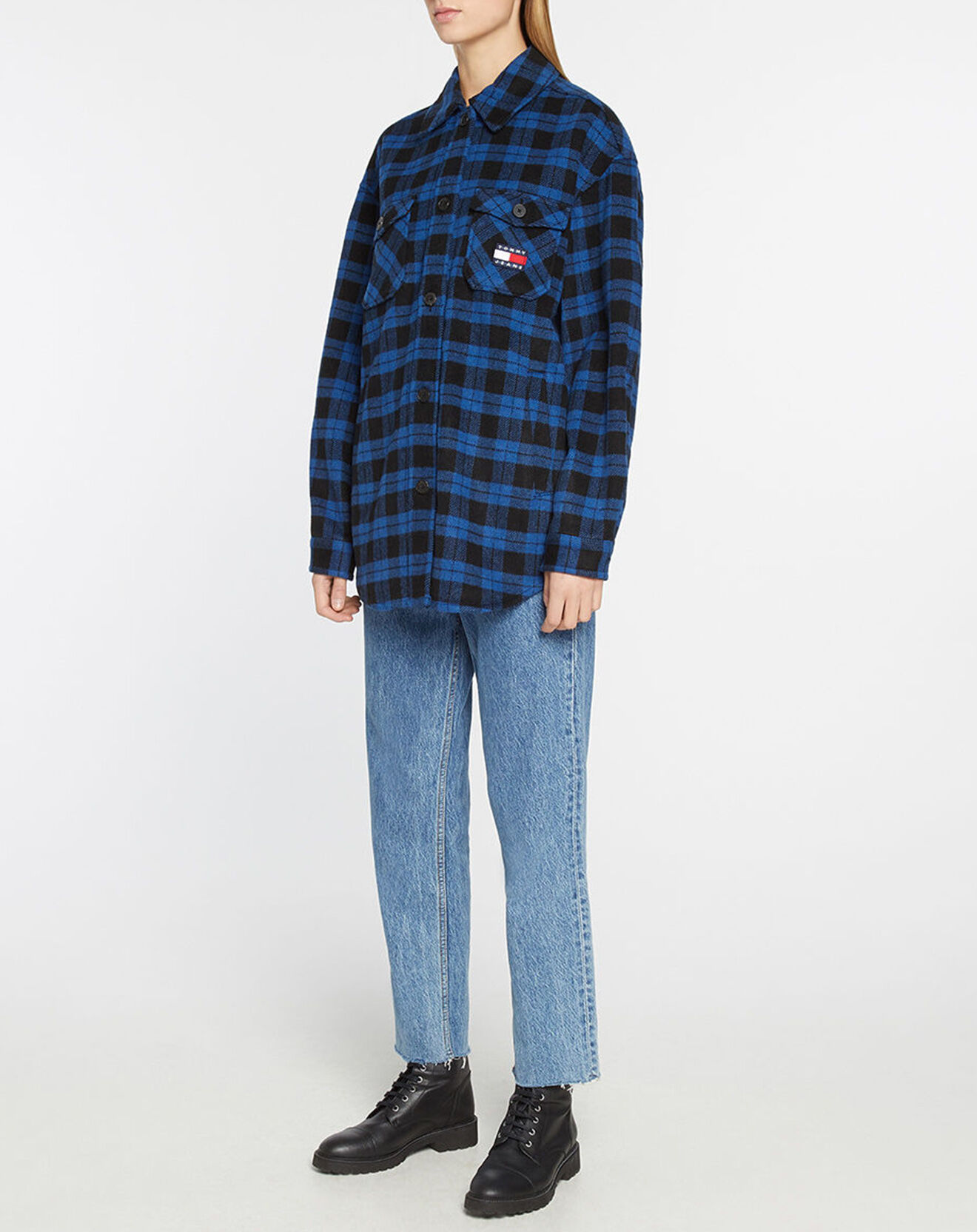 Tommy Jeans Surchemise en Laine mélangée Tartan Badge bleu/noir