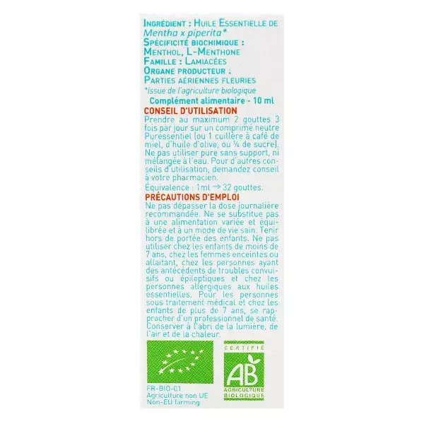 Óleo Essencial de Hortelã-Pimenta Orgânico Puressentiel 10ml
