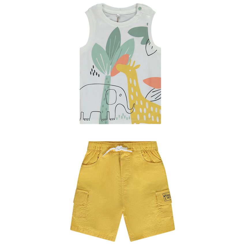 Ensemble débardeur print animaux de la savane + bermuda pour bébé garçon - Jaune