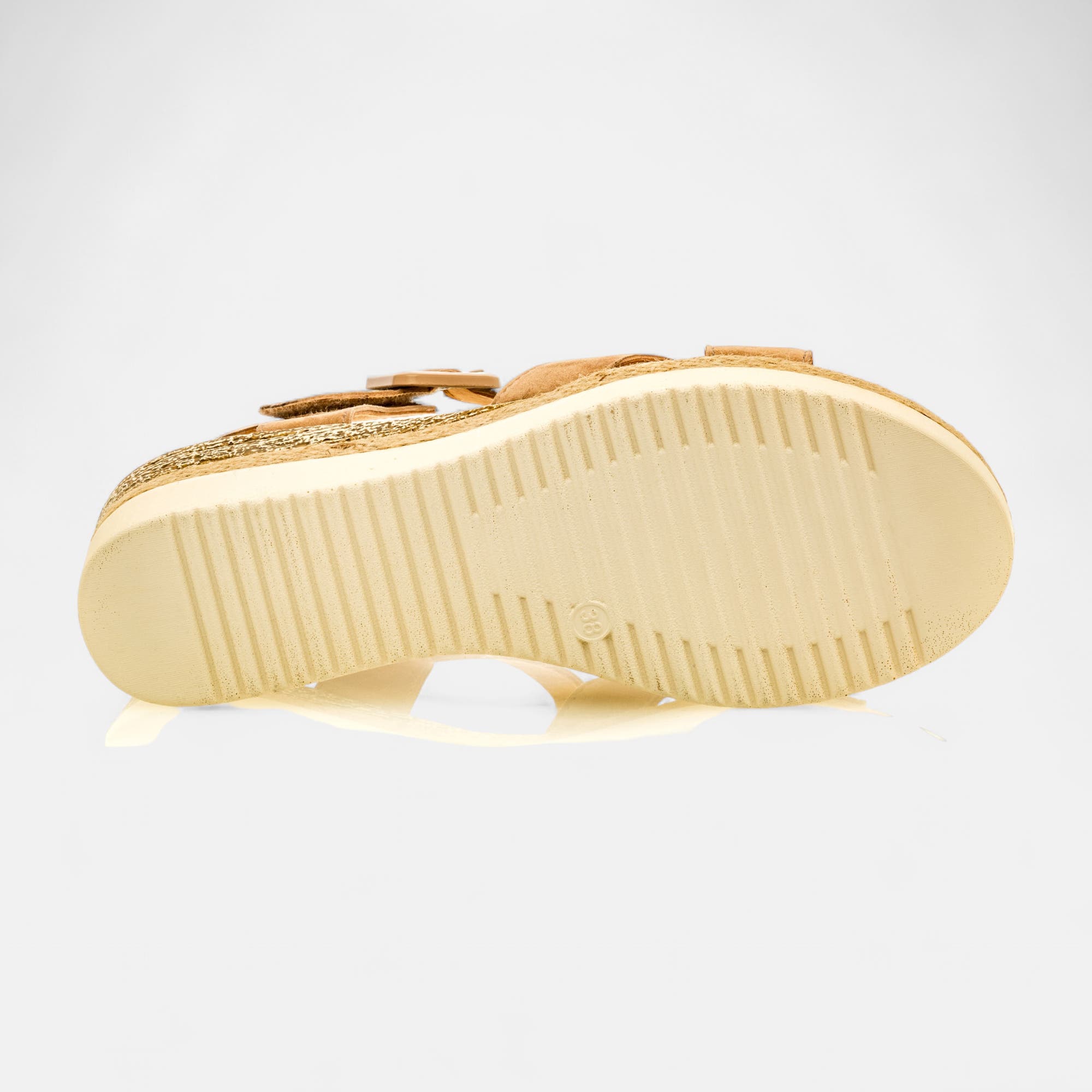 Nu-pieds à talon compensé Femme en cuir beige
