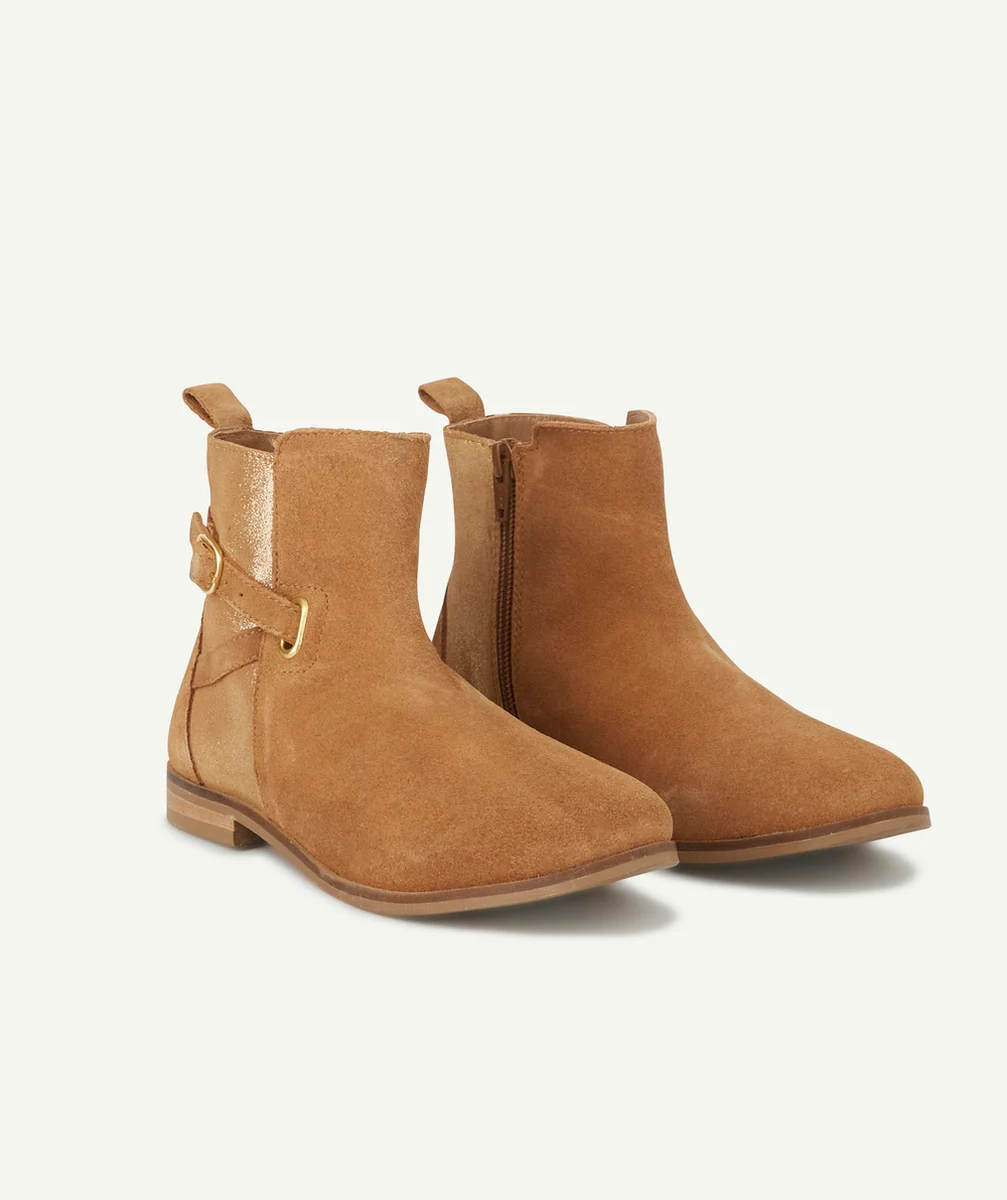 BOTTINES FILLE EN CUIR CAMEL AVEC BRILLANT ET BOUCLE