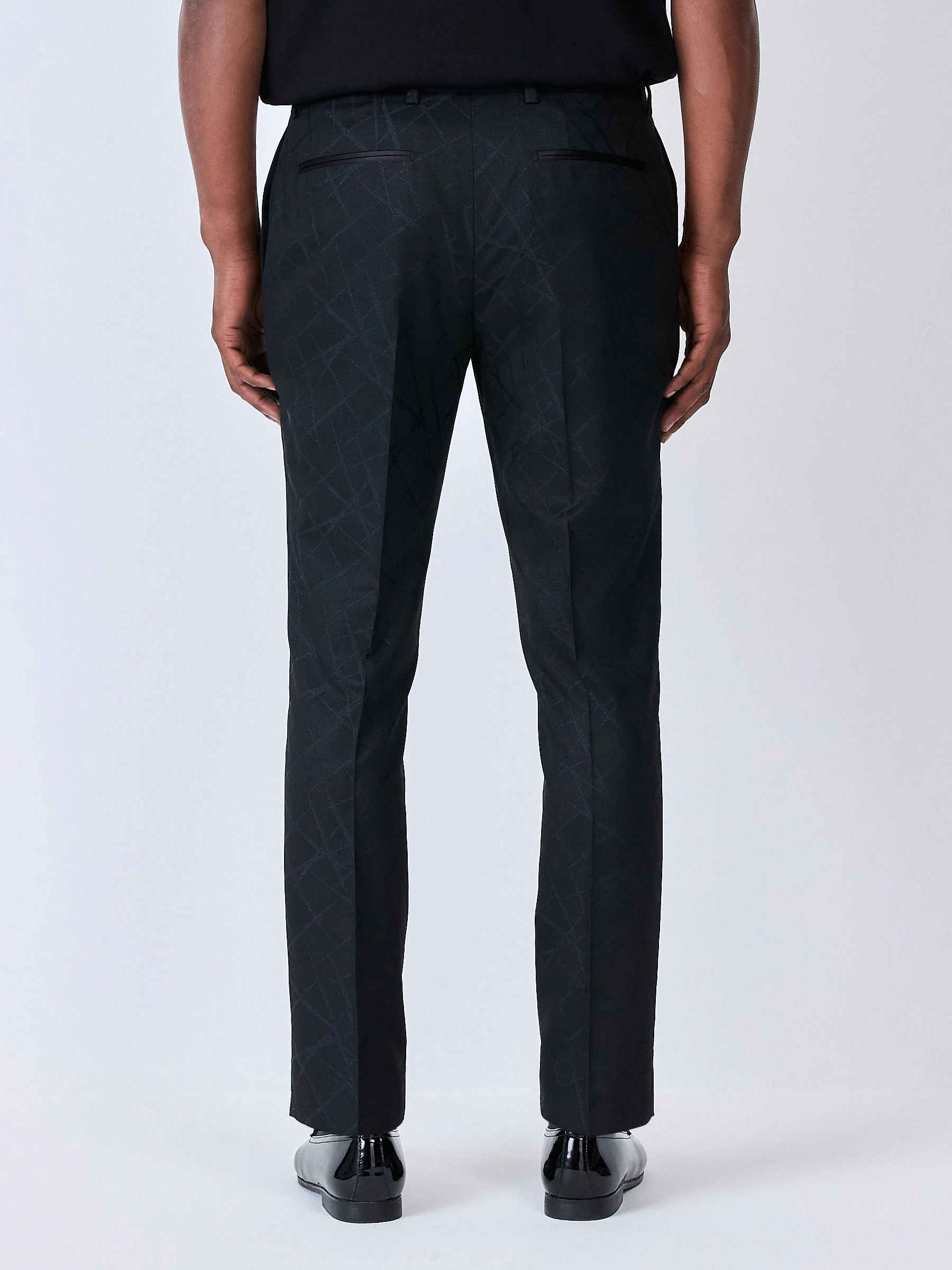 Zwart - Slim Fit Jacquard Texture Tuxedo Suit Trousers
