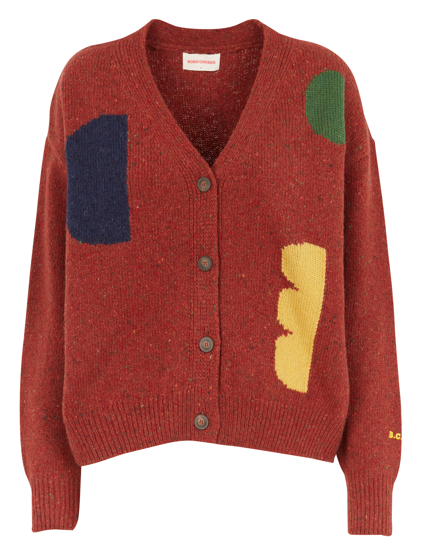 Cardigan col V imprimé en laine mélangée| Marron