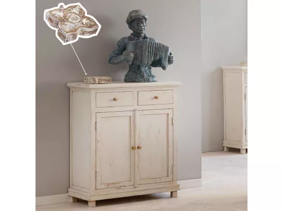 Coffret en bois avec finition artisanale blanche antique 18,5x20x5h cm