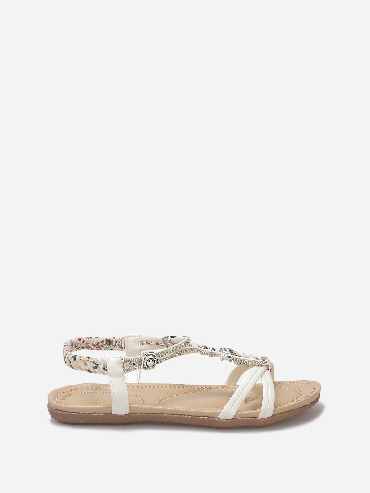 Nu-pieds à perles et strass grandes tailles- Blanc