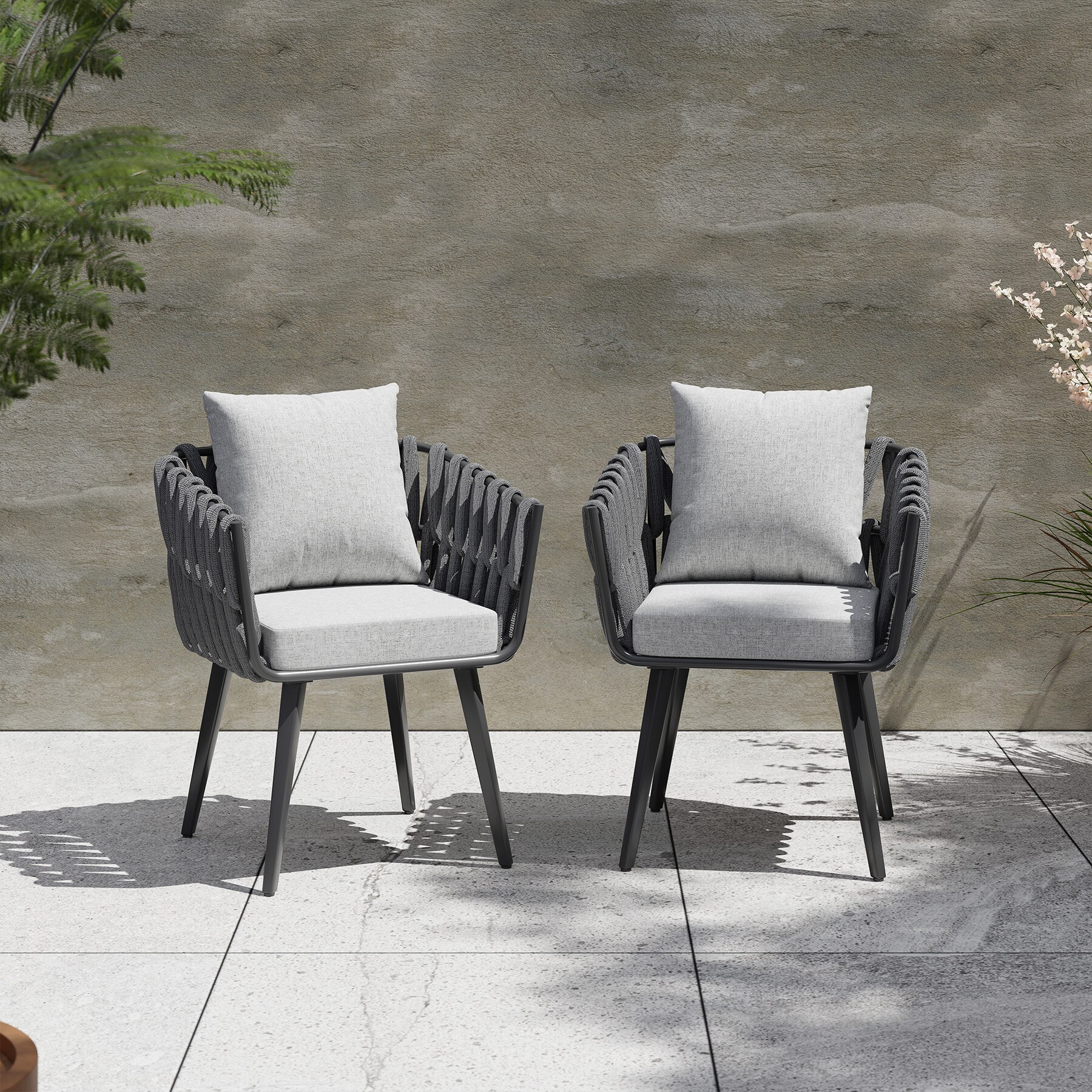 tectake® 2er Set Stuhl, mit Aluminiumgestellen, im Rope-Design, höhenverstellbare Kunststofffüße, 61 x 60 x 73 cm