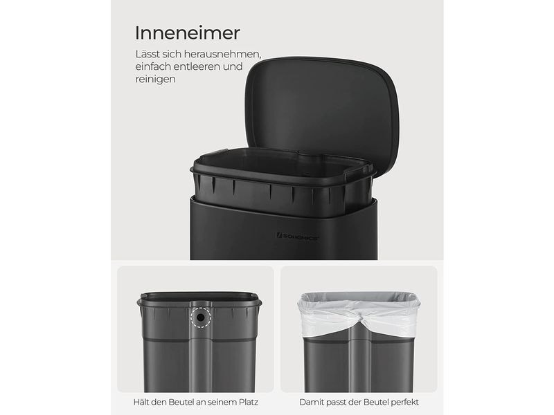 Songmics Abfalleimer 30 l, Grau Stylischer Treteimer
