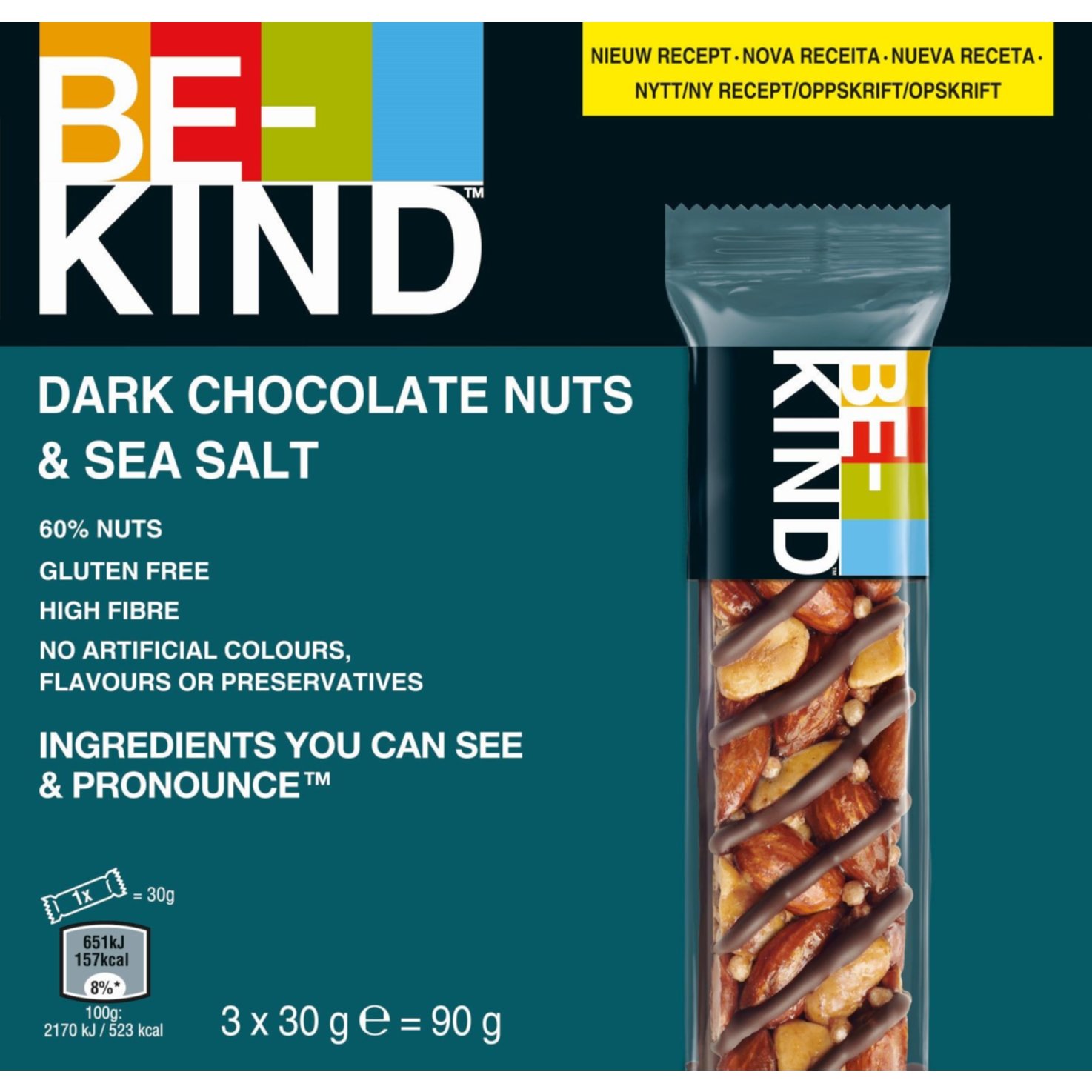 Be-Kind Dark Chocolate Nuts & Sea Salt 3x30g