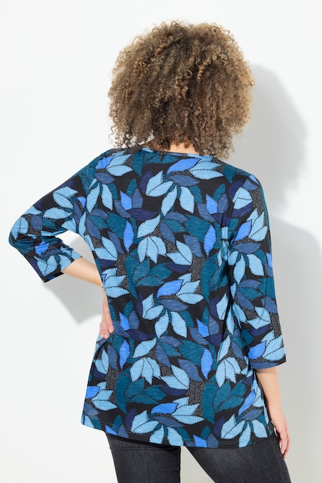 Shirt, Blätter, A-Linie, V-Ausschnitt, 3/4-Arm
