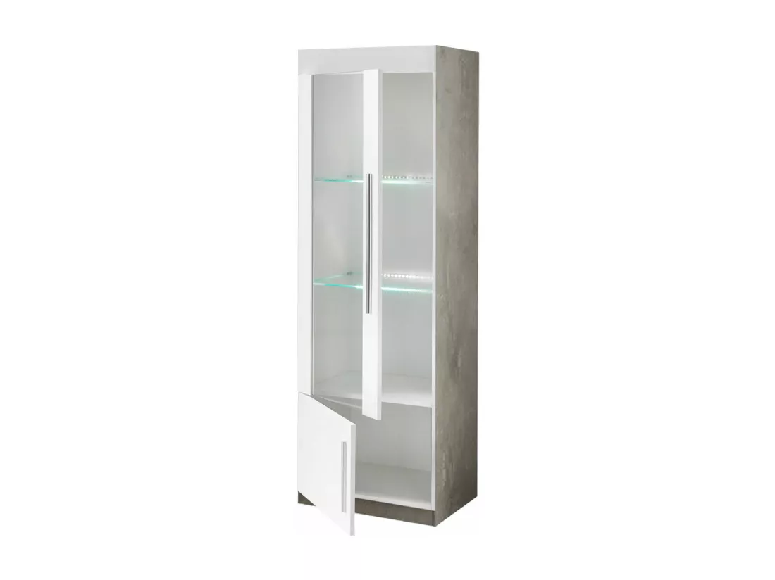 CLARK - Vitrine Gauche Laquée Blanc et Marbre Poignées Métal avec Leds