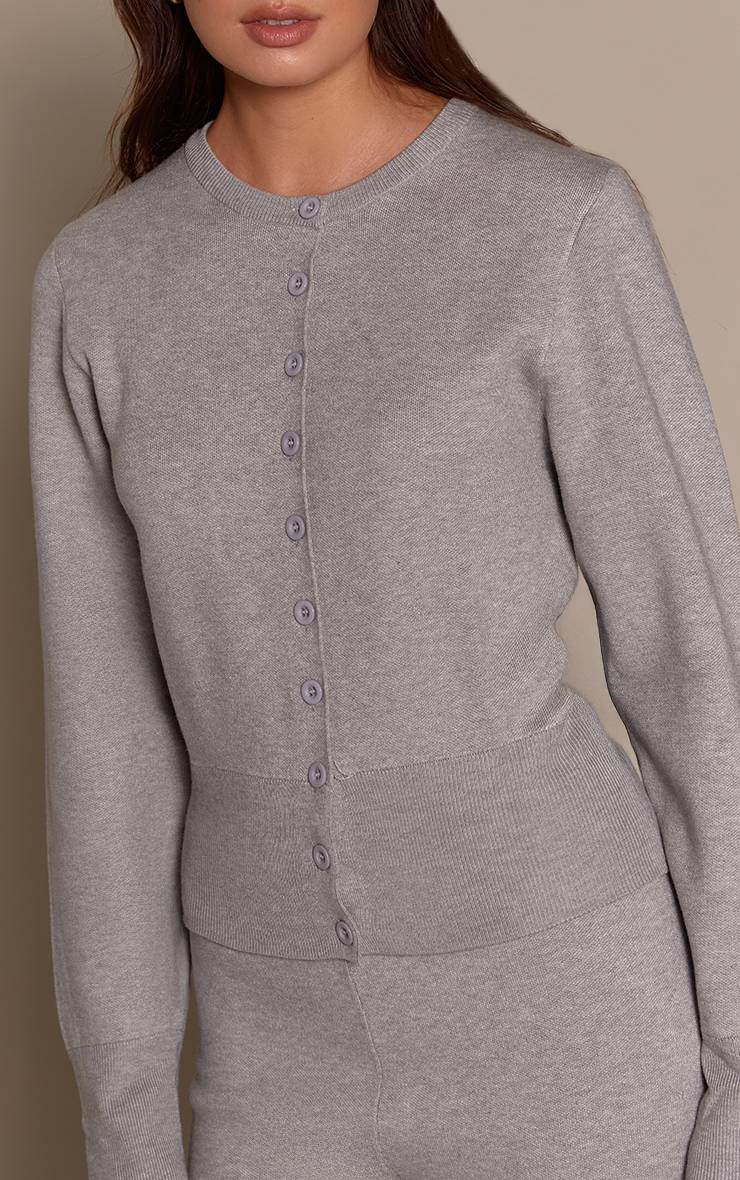 Gris Chiné Cardigan En Maille Compacte Douce Avec Détail De Patte De Boutonnage