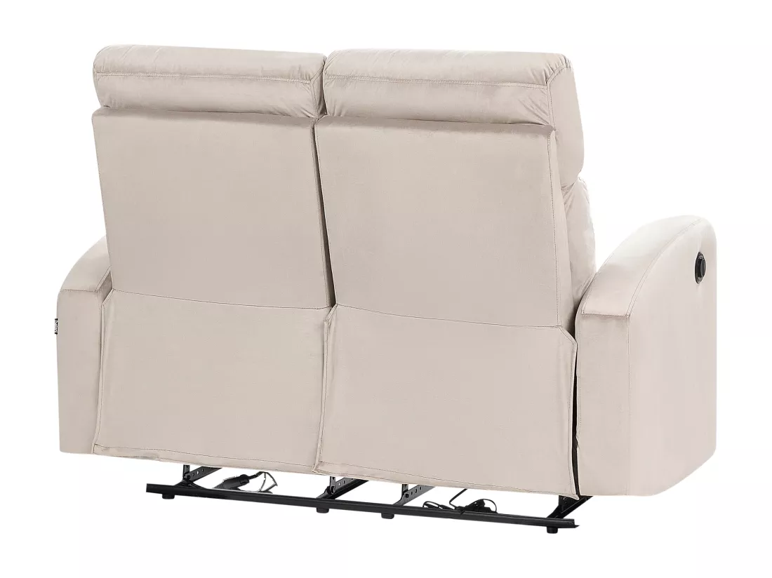 Canapé 2 places inclinable électrique en velours beige VERDAL