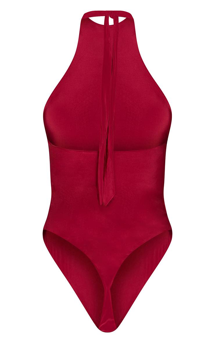 Rouge Vin Ensemble Body Grand Col Nageur En Jersey Slinky