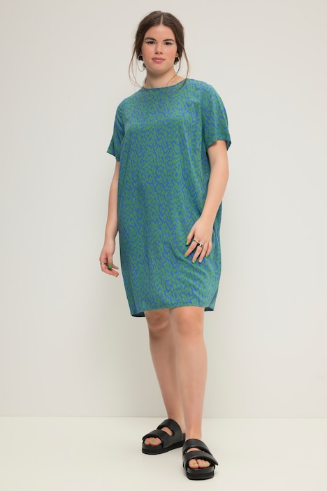 Minikleid, Loose Shape, Color Leo-Print, Rundhals, Halbarm