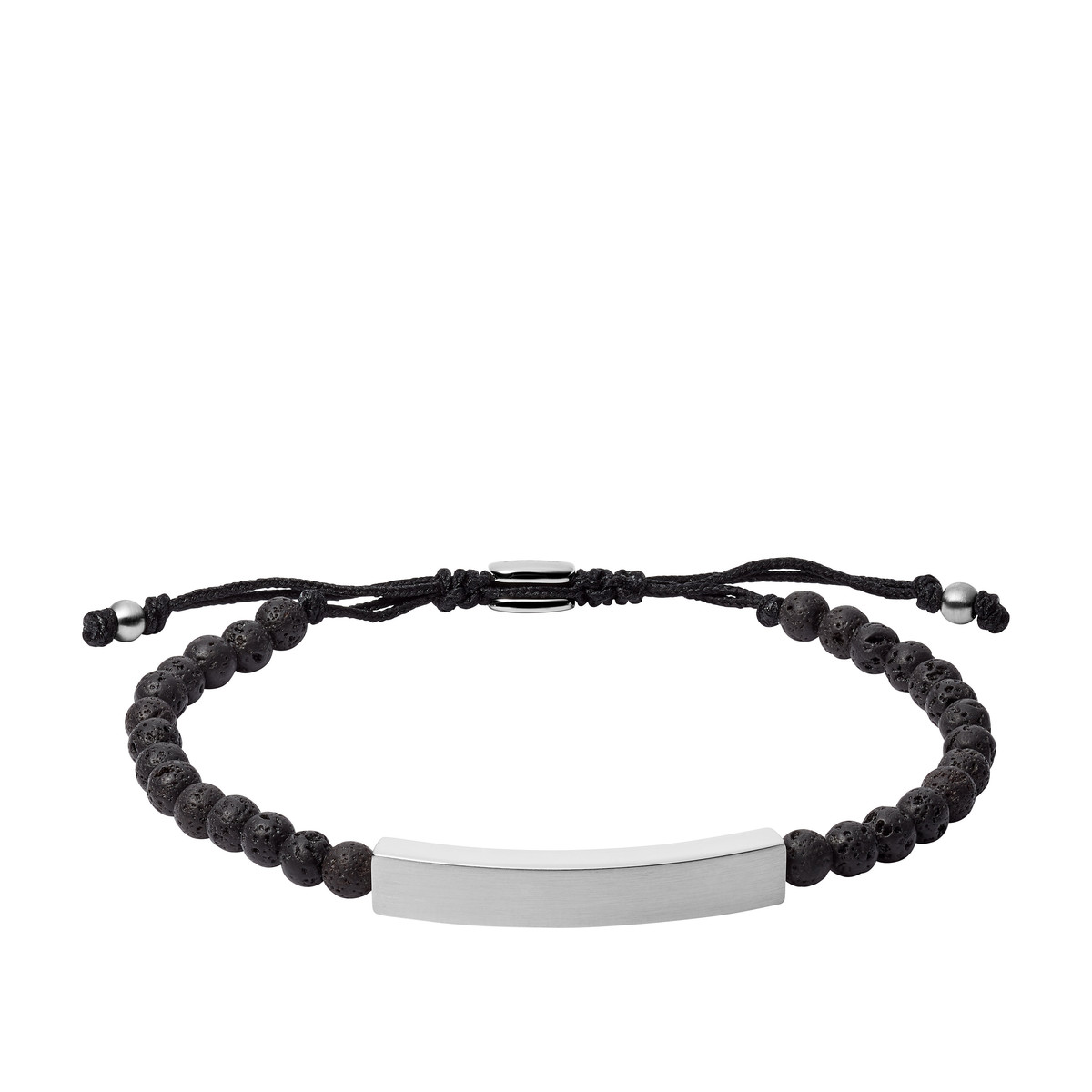 Bracelet FOSSIL acier cordon noir et pierres de laves