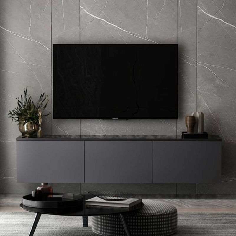 TV Meubel - Zwart - Hout - 160 cm Breed - 2 Opbergvakken