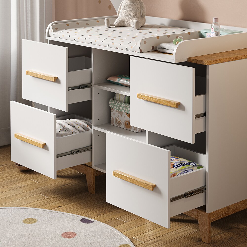 VitaliSpa Wickelkommode Malia XL 133 x 70 cm, Weiß Eiche, Wickeltisch, Wickelauflage