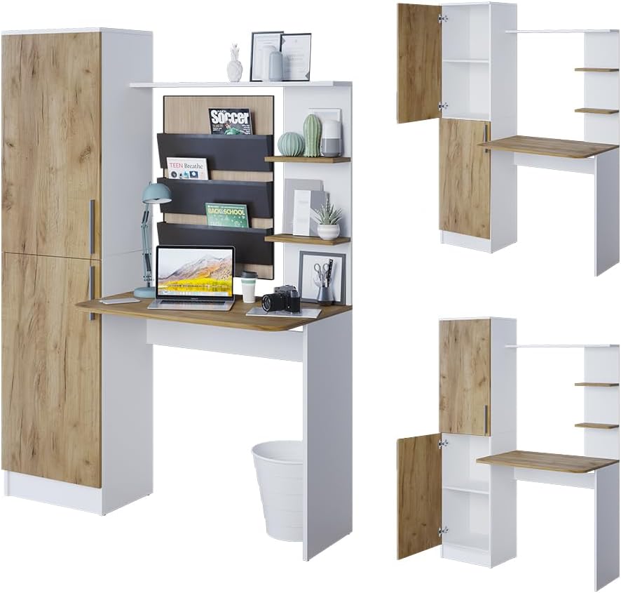 Vicco Schreibtisch Tessa, Arbeitstisch für das Büro, Weiß/Goldkraft Eiche, 122.9 x 33.4 cm