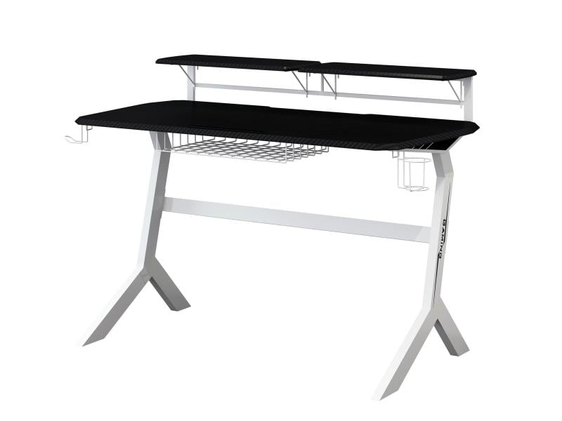 LC-Power Gaming Tisch LC-GD-1W Schwarz/Weiss Gaming-Tisch für bis zu zwei Monitore