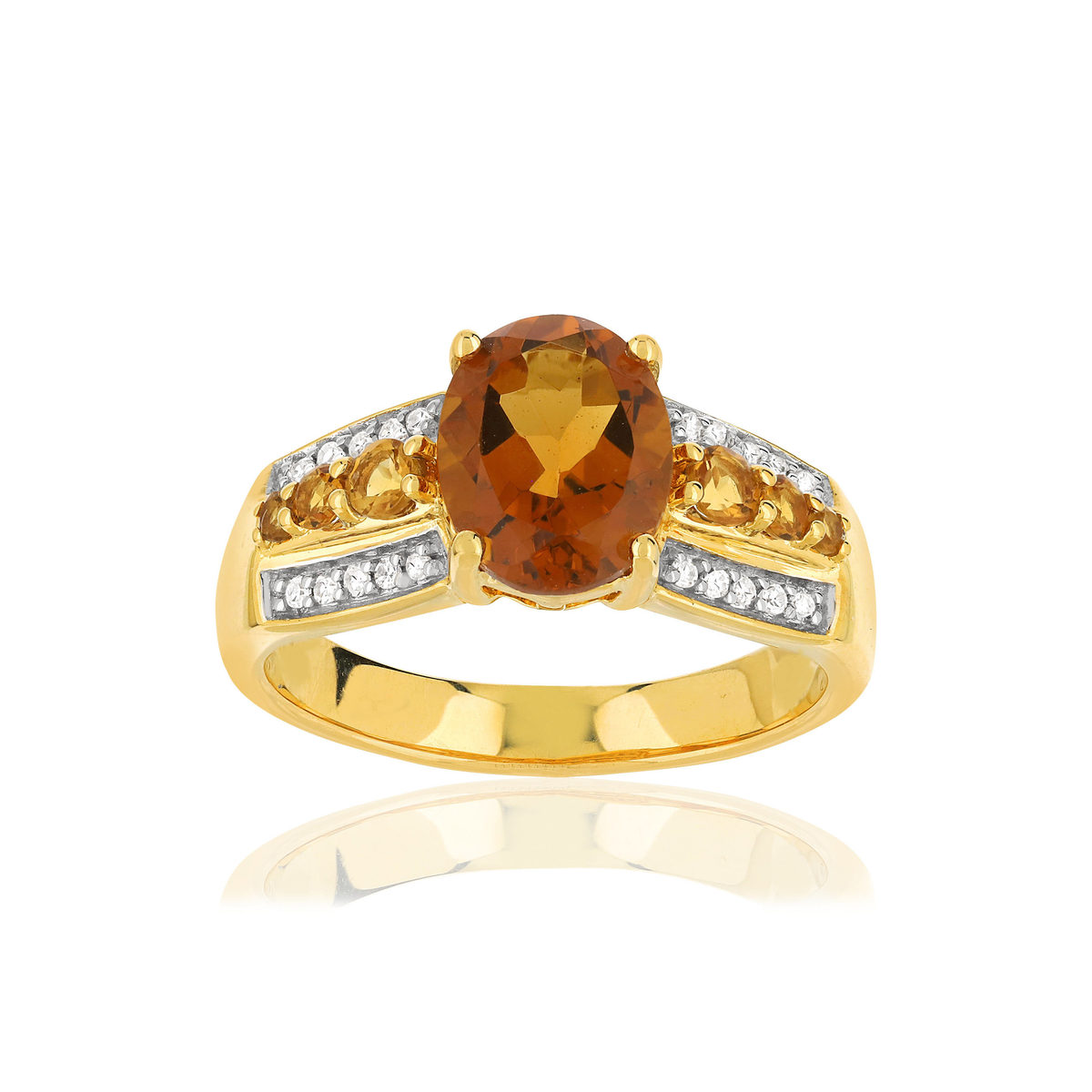 Bague or 375 2 tons citrines et diamants