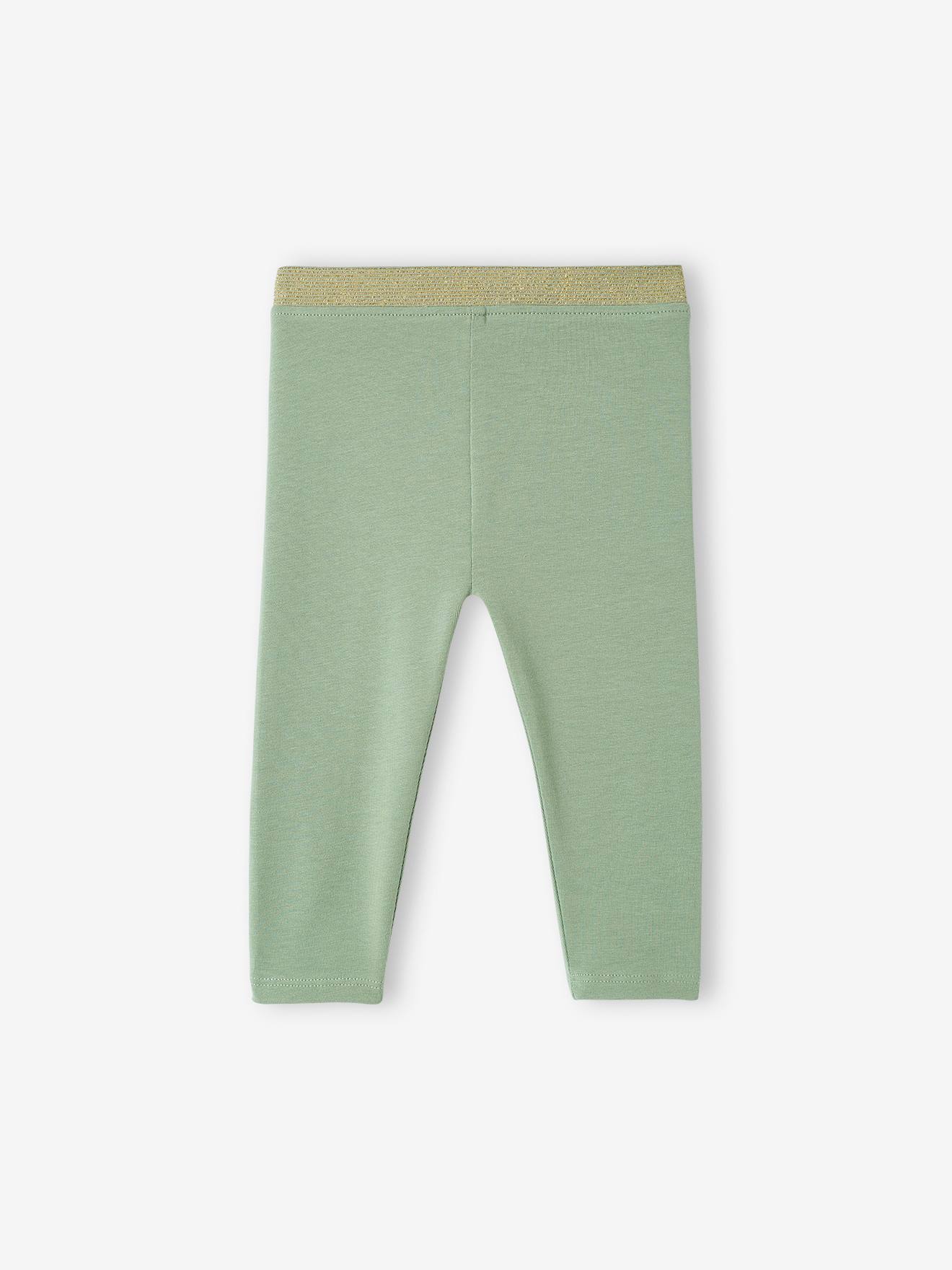 Leggings verde-acinzentadas com cós brilhante para bebês meninas