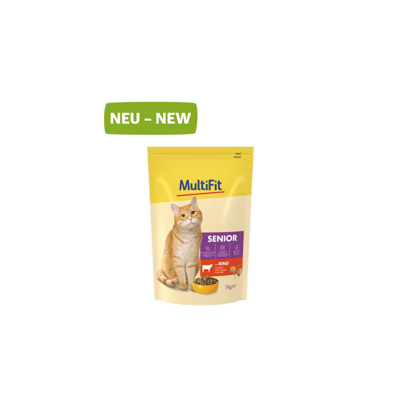 MultiFit Trockenfutter Katze, Senior, Rind 1 kg