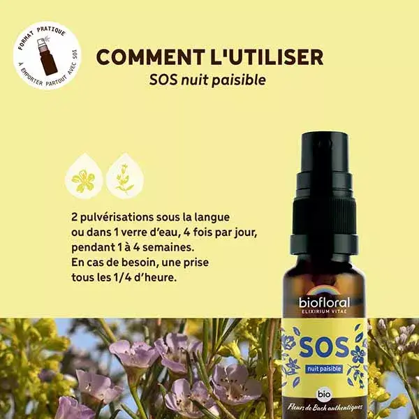 Spray de resgate noturno Biofloral SOS Peaceful Night, orgânico, Demeter, 20 ml