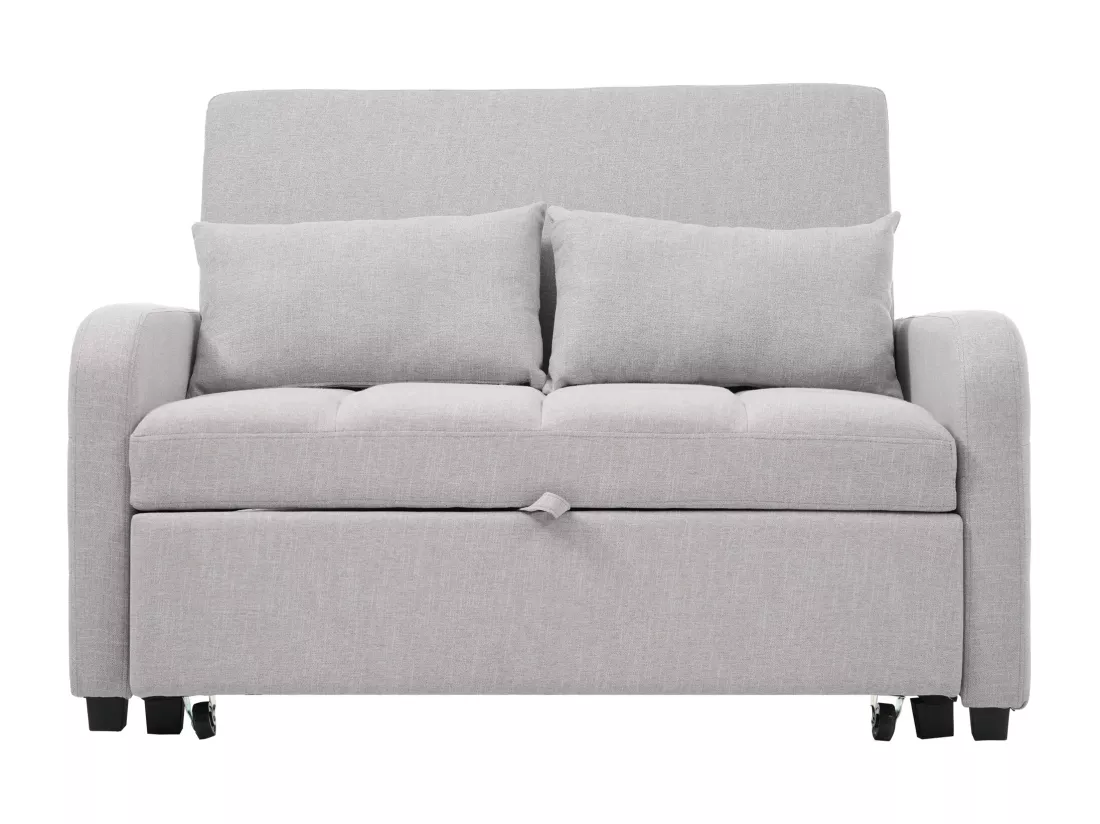 Canapé convertible 2 places, Canapé-lit pliant en tissu lin - 127 x 75 x 94 cm - avec fonction sommeil - Gris clair