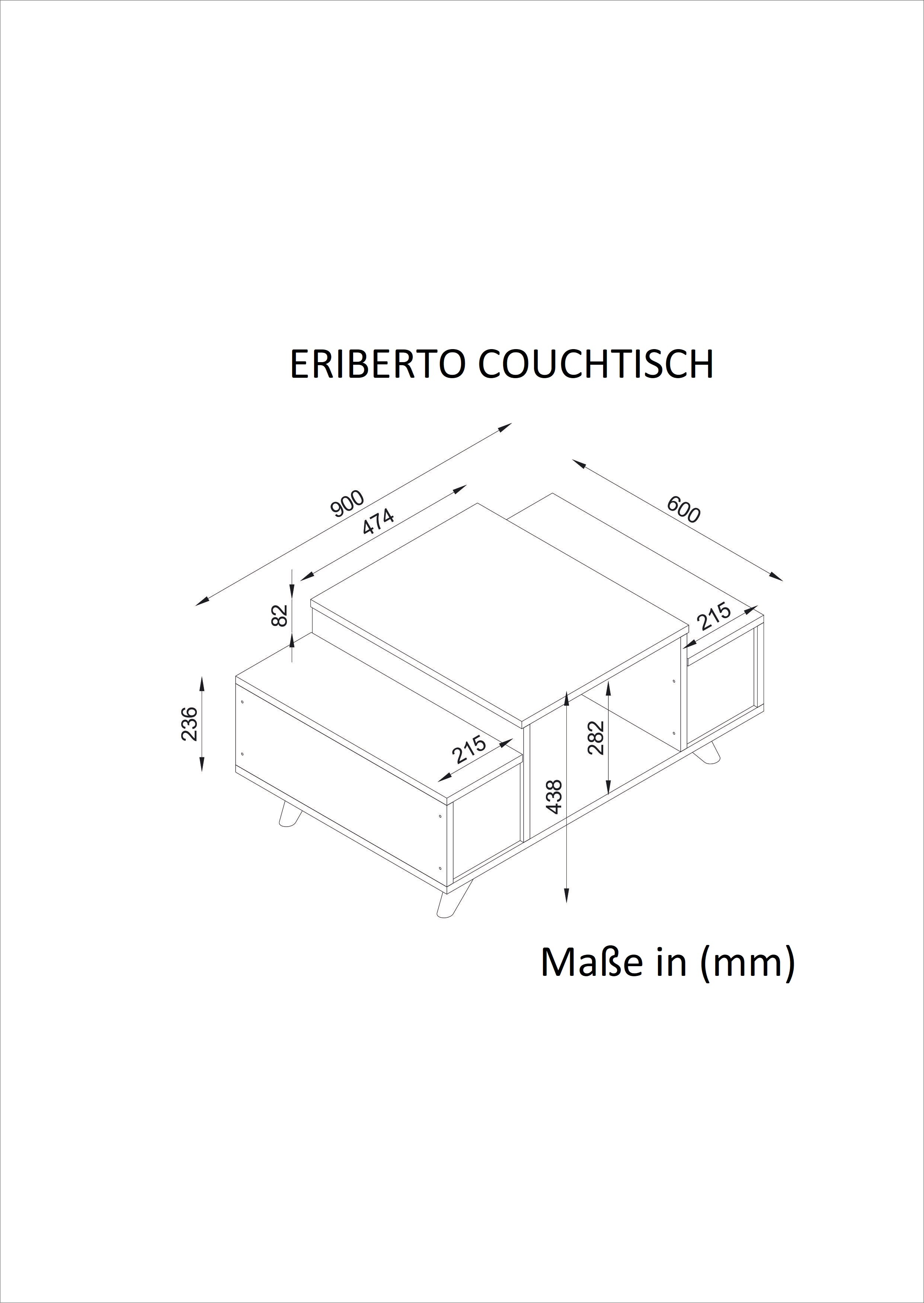 Couchtisch Eriberto Weiß Walnuss