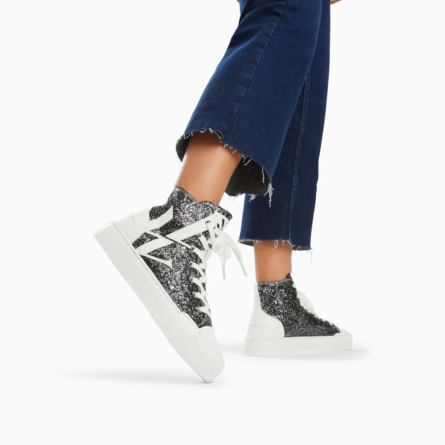 Sneakers-Baskets monogramme Alix montantes à paillettes noires
