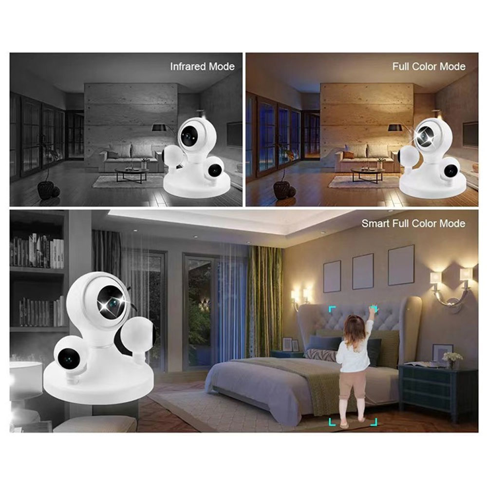 355° Indoor WiFi Internet IP Kamera mit Triple-Linse FullHD 1080p Nachtsichtfunktion / Zwei-Wege-Audio / Micro SD Slot / Bewegungs Tracking - Weiss