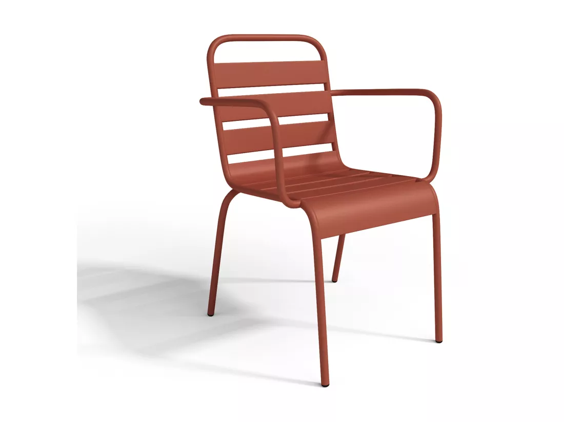 Salle à manger de jardin en métal - une table L.200 cm et 8 fauteuils empilables - Terracotta - MIRMANDE de MYLIA