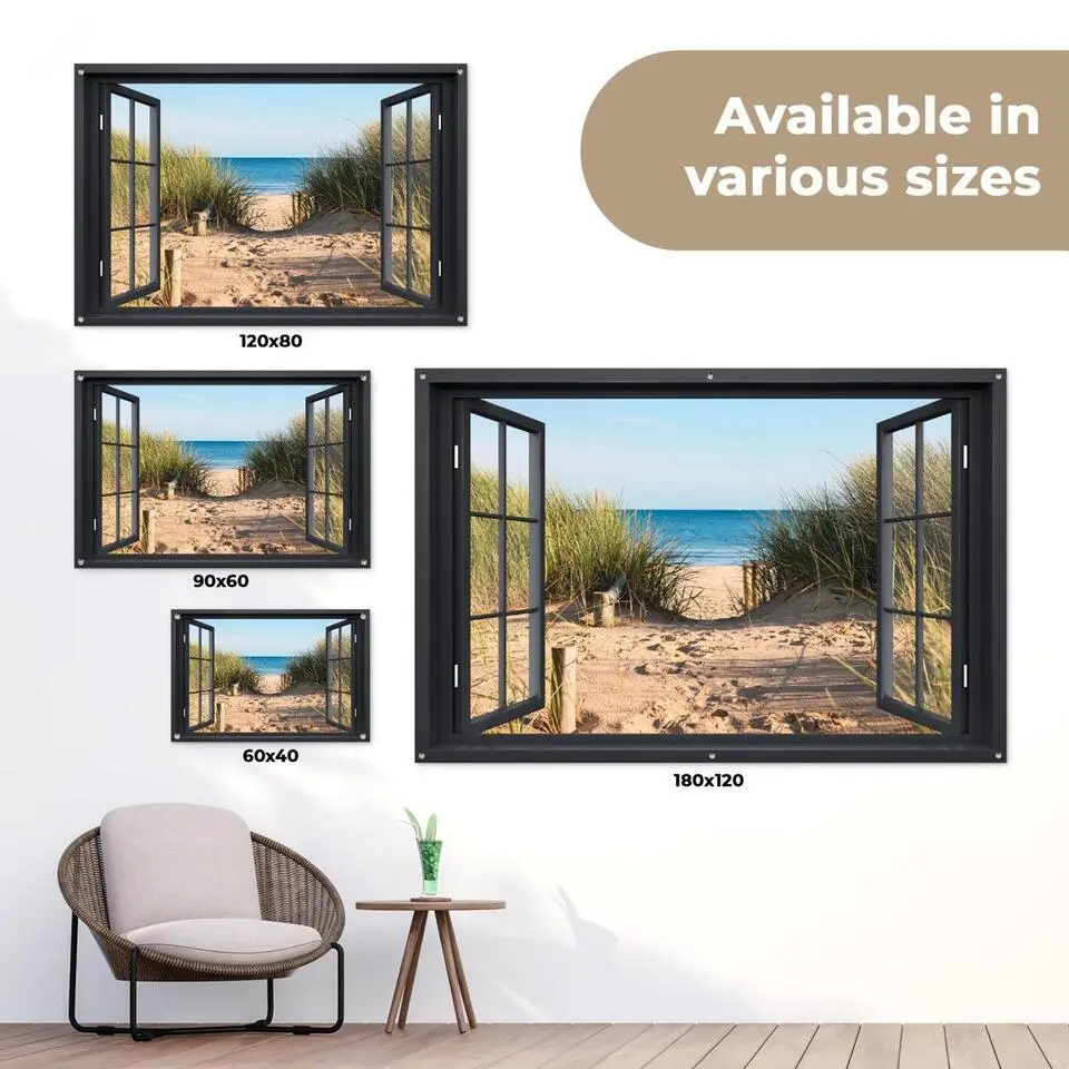 MuchoWow Tuinposter 90x60cm Doorkijk Strand Zee Zand Water