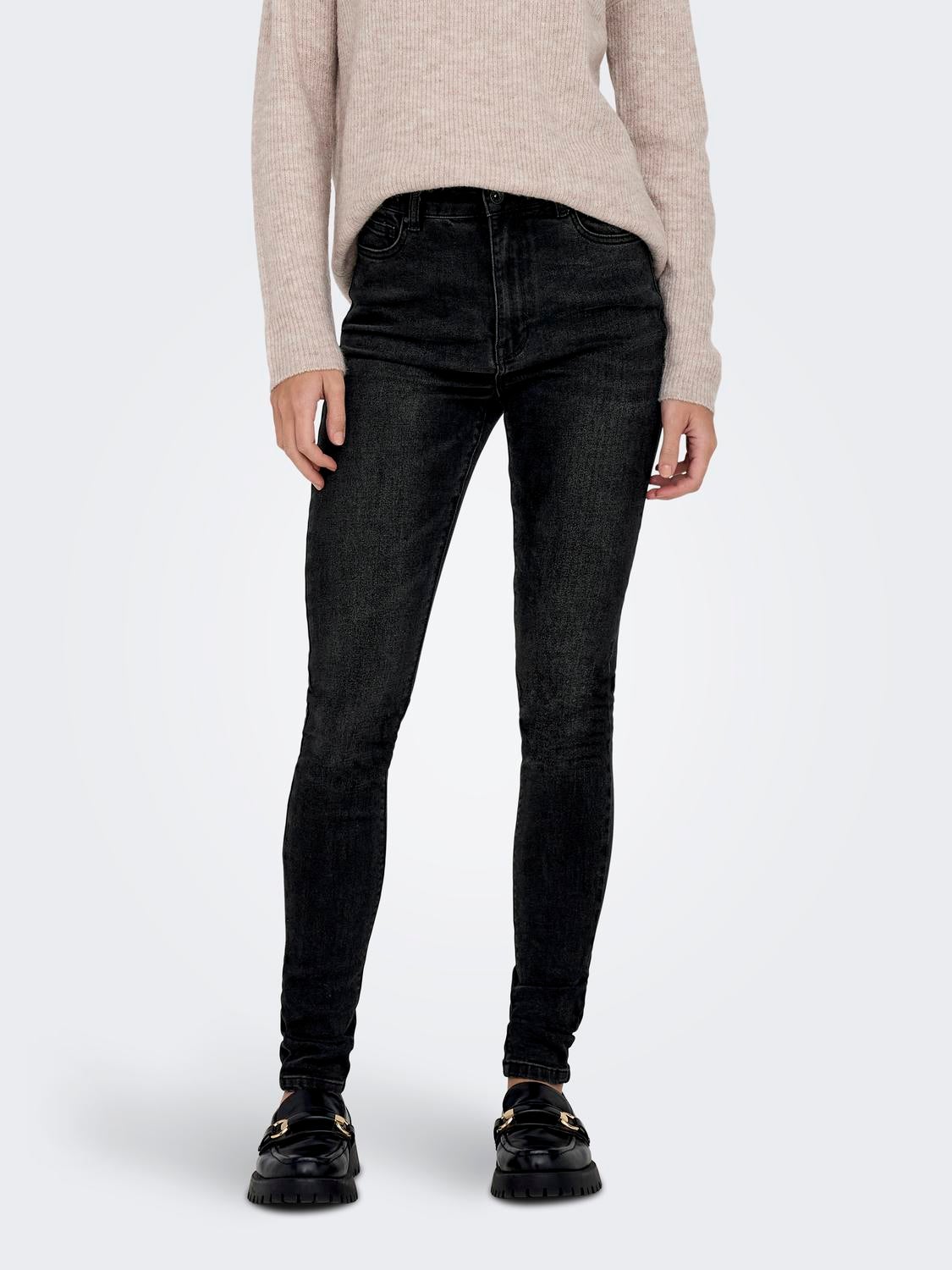 ONLLUNA Hohe Taille Skinny Fit Jeans Black