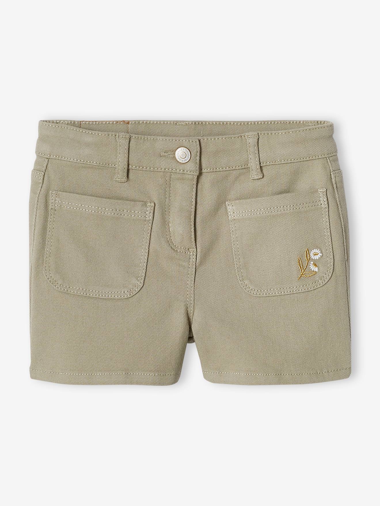 Calções para meninas com bordado floral iridescente, líquen