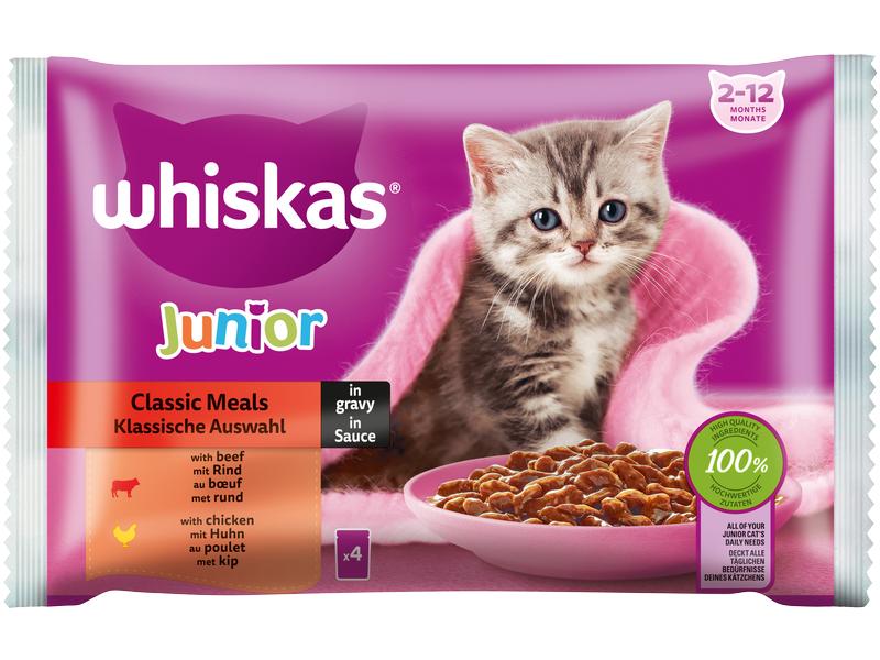 Whiskas Nassfutter Klassische Auswahl in Sauce Junior, 4 x Alleinfuttermittel für Kitten