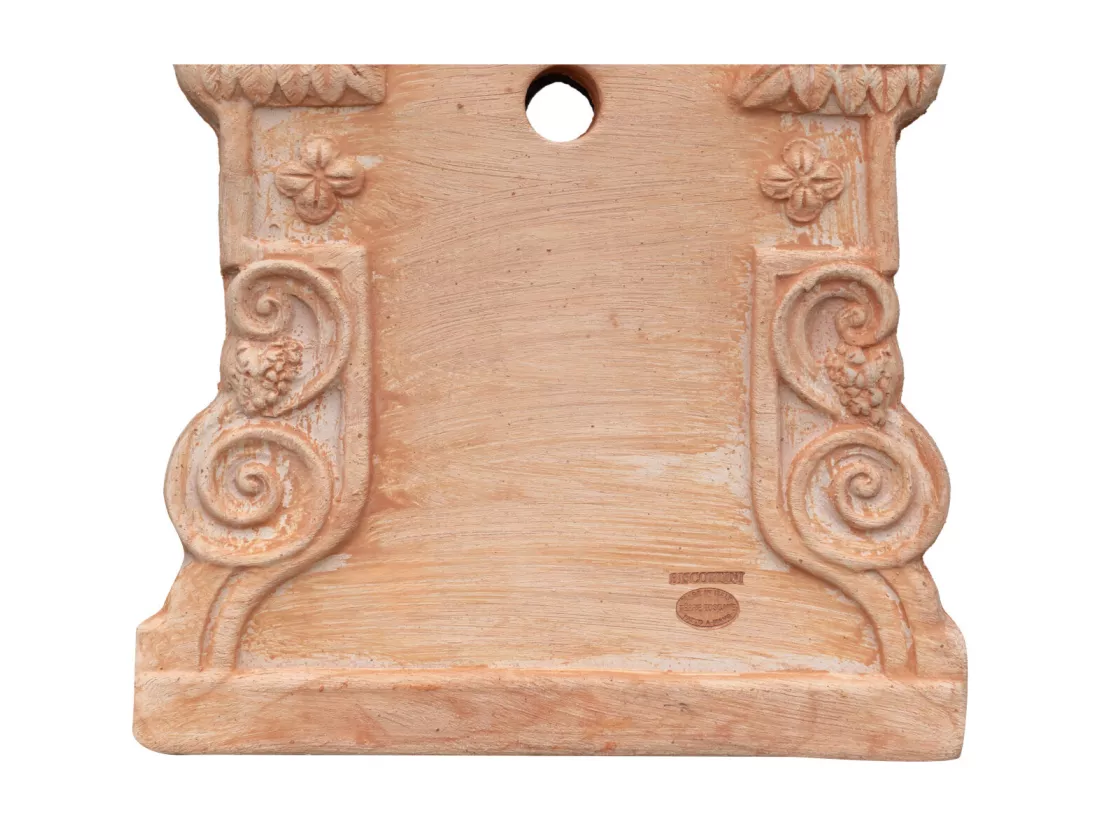 BISCOTTINI Fontaine - Fronton en Terre Cuite - Décorative - Fontaine de Jardin - Extérieur - Fontaine Murale - Dosseret - Décoration Murale - Décoration de Jardin - 37x3x47cm
