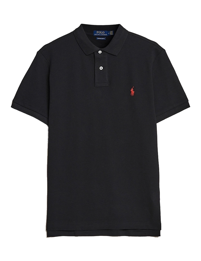 Black Slim Fit Polo Red Logo