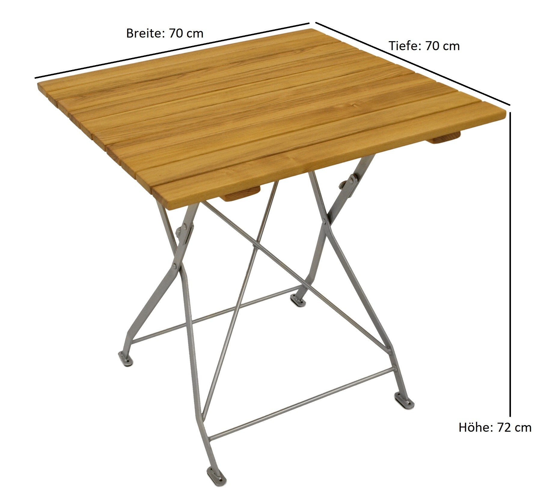 DEGAMO Biergarten - Garnitur MÜNCHEN 3-teilig (2x Stuhl, 1x Tisch 70x70cm), Flachstahl verzinkt + Robinie