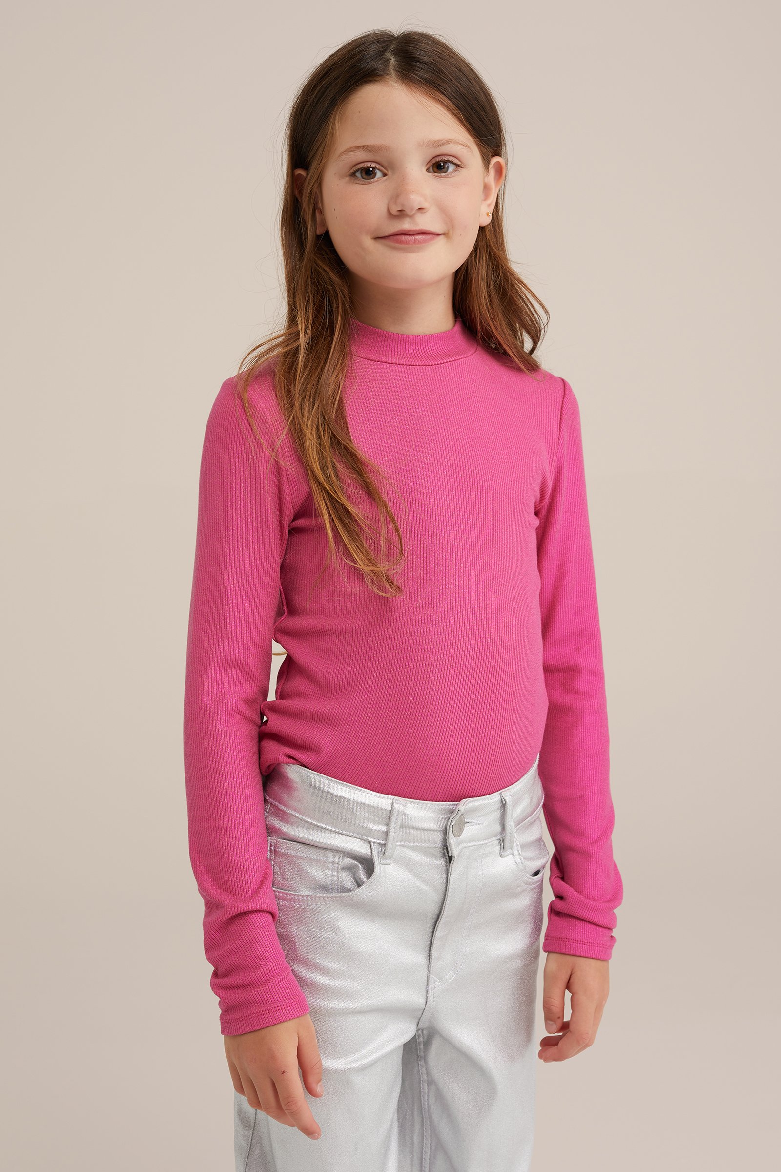 Meisjes T-shirt met metallic look WE Fashion Roze