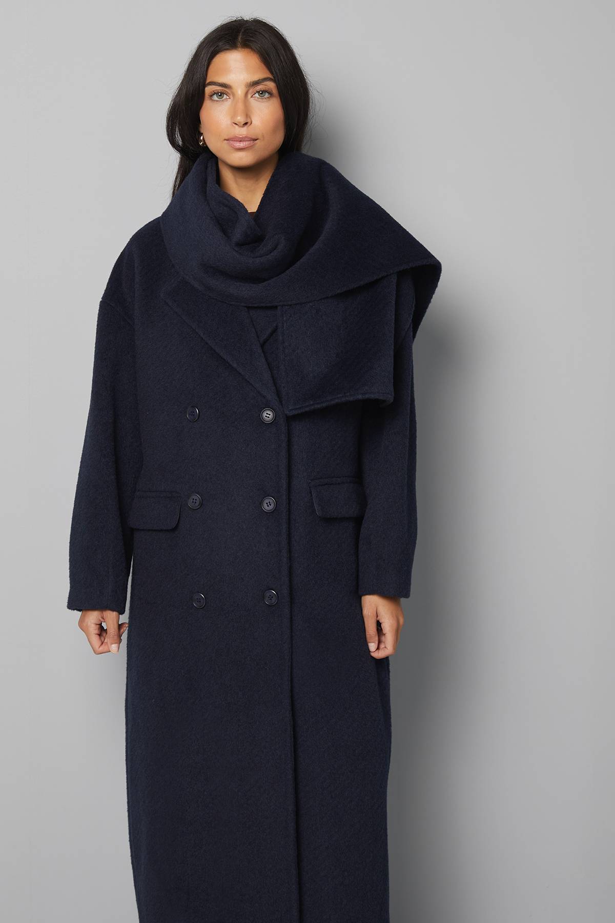 Wallis Manteau Croisé en Sergé avec Détail Écharpe